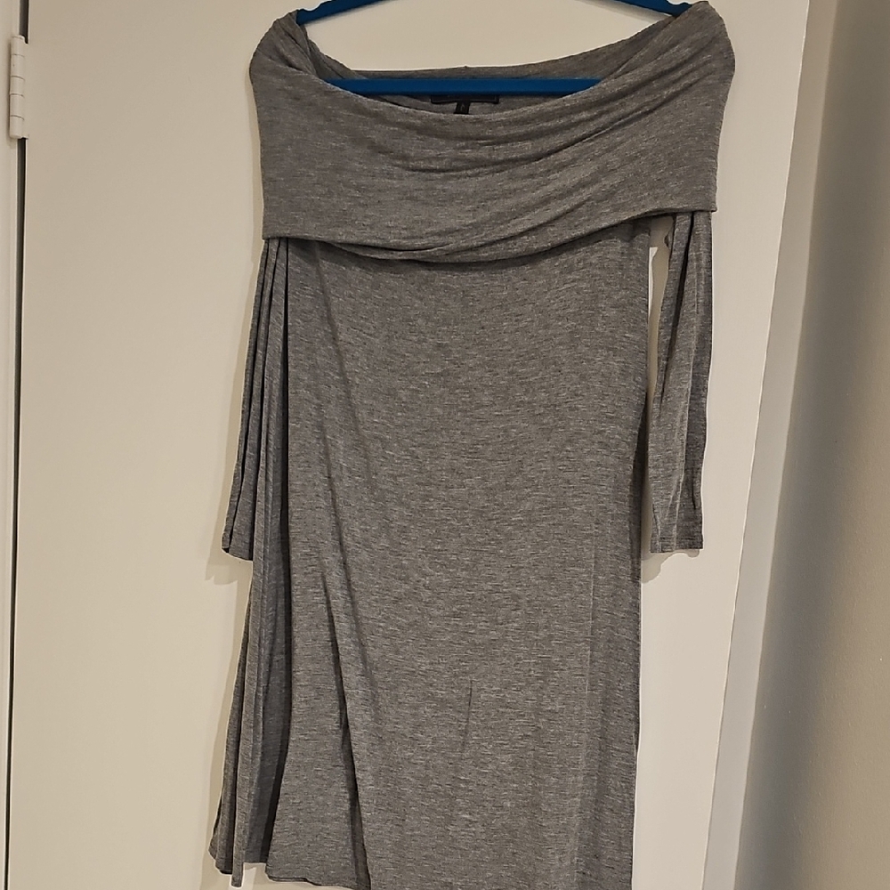 A-Line Knit Gray Off-Shoulder Dress
